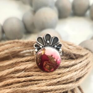 NEW Sterling Silver & Rose Dahlia Turquoise Ring